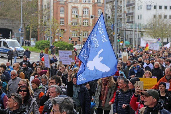 Lateral thinker demonstration in Stuttgart. The motto of the demonstration was Fundamental rights are not negotiable