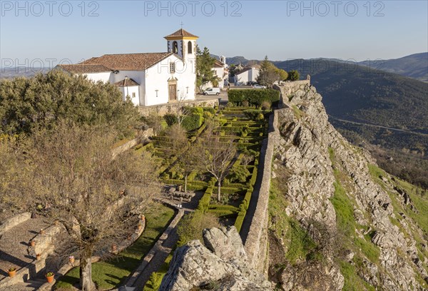 Formal garden historic castle medieval village of Marvao, Portalegre district, Alto Alentejo, Portugal, Southern Europe, Europe