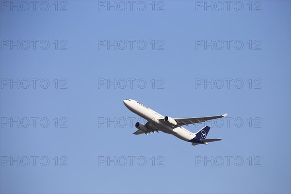 A Lufthansa passenger aircraft takes off from Frankfurt Airport