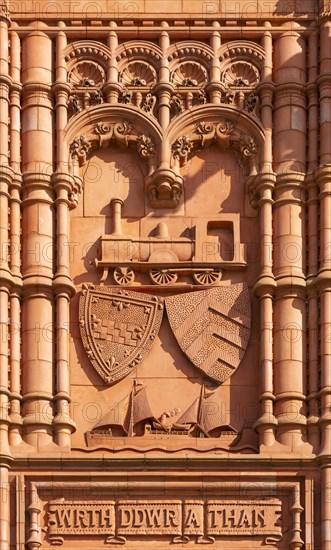 Detail of Pierhead building 1897 architect William Frame, Cardiff Railway Company, Cardiff Bay, Wales, UK, French-Gothic Renaissance style