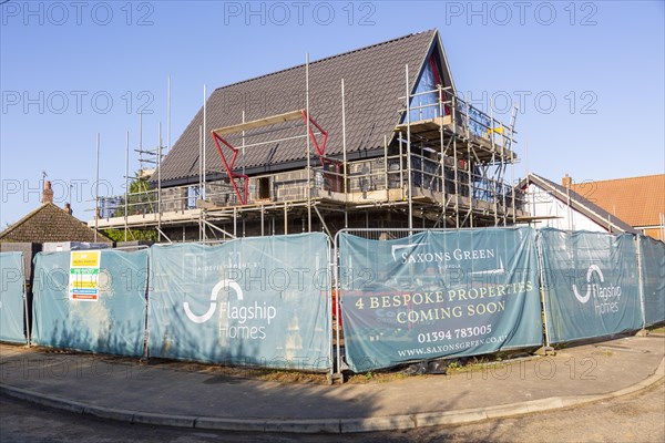 Construction site private owner occupier housing by Flagship Homes housing association, Sutton, Suffolk, England, UK