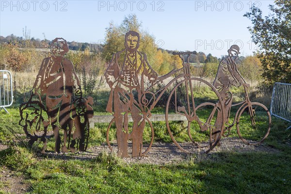 HS2 construction site Crackley Woods, Kenilworth, Warwickshire, England, UK, November 2020, artwork sculpture in Millennium woodland to be cleared