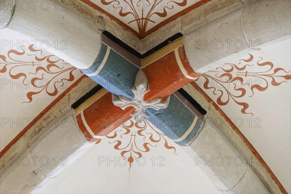 Ceiling with floral frescoes, Bebenhausen Cistercian Monastery, Tuebingen, Baden-Wuerttemberg, Germany, Europe