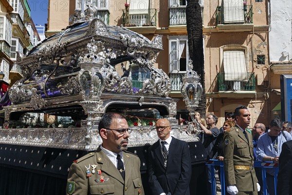 Semana Santa, procession, magnificent coffin, tourists, festivities in Cadiz, Spain, Europe