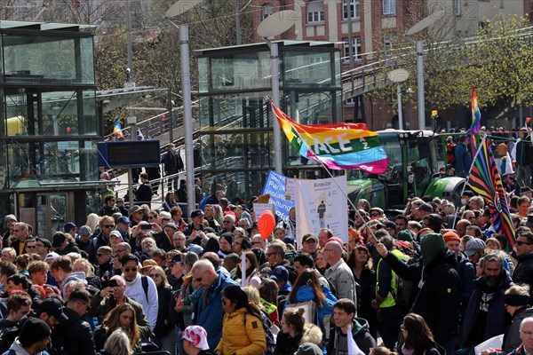 Lateral thinker demonstration in Stuttgart. The motto of the demonstration was Fundamental rights are not negotiable