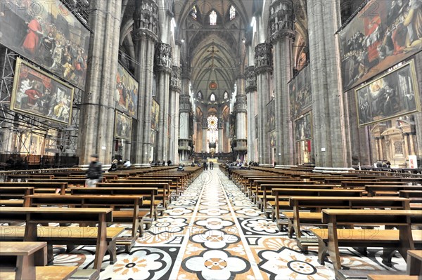 Interior, Milan Cathedral in white marble, Lombardy, Italy, Europe