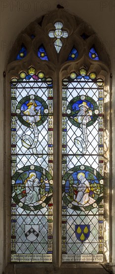 Stained glass window in church of Saint Margaret, South Elmham, Suffolk, England, UK c 1917 possibly by FC Eden