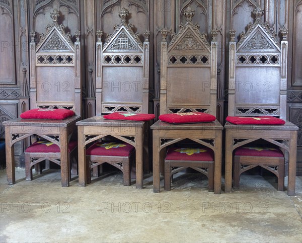 Historic interior of Saint John the Baptist church, Mildenhall, Wiltshire, England, UK