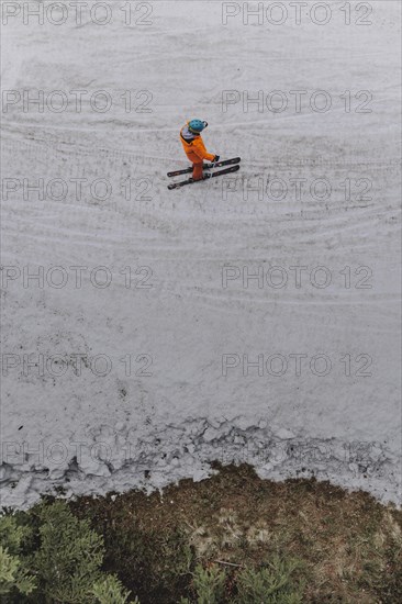 A skier on a ski slope in the Jizera Mountains ski resort near Albrechtice v Jizerskych Horach, 05.02.2024. The Czech low mountain range with its ski resort is affected by increasingly warmer and shorter winters