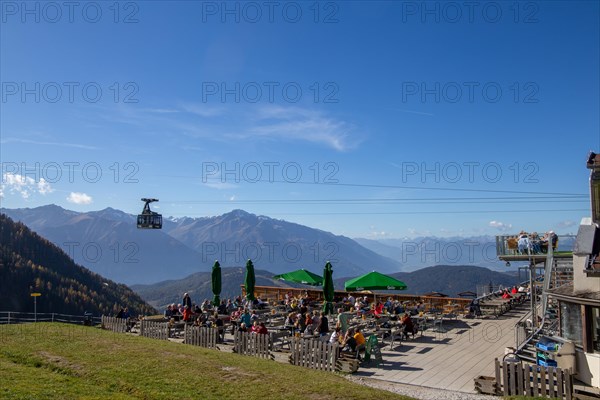 Rosshuette mountain station in Seefeld/Tyrol. Many tourists and locals take advantage of the sunny autumn day for an excursion (19 October 2022)