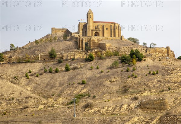 Church and castle on hilltop at village of San Vicente de la Sonsierra village, La Rioja, Spain, Europe