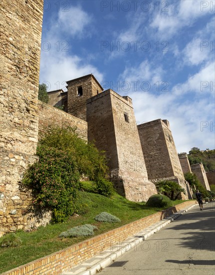 Historic walled defences to Moorish citadel fortress palace of the Alcazaba, Malaga, Andalusia, Spain, Europe