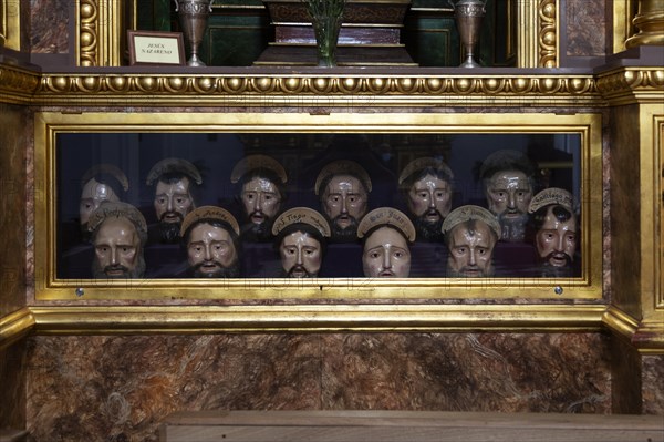 Heads of twelve disciples, church of Saint Anthony of Padua, Frigiliana, Malaga province, Spain, Europe