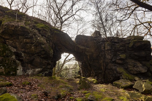 The Hohle Stein, a rock gate about three metres high and about four metres wide near Oelsen (area natural monument), Oelsen, Saxony, Germany, Europe