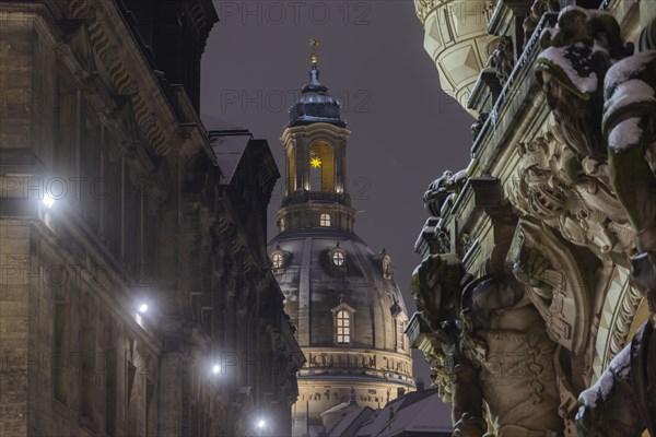 Dresden's Old Town with its historic buildings. Augustusstrasse Passage between Georgentor and Staendehaus to the Church of Our Lady, Dresden, Saxony, Germany, Europe