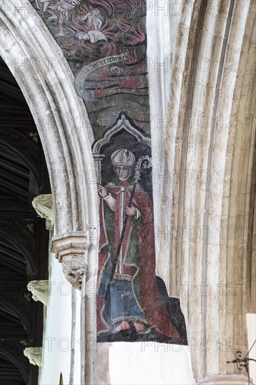Medieval doom painting of the Day of Judgement, Church of Saint Thomas, Salisbury, Wiltshire, England, UK, Saint Osmond