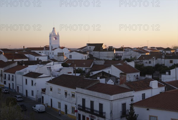 View over rooftops of buildings in village of Alvito, Beja District, Baixo Alentejo, Portugal, Southern Europe, Europe