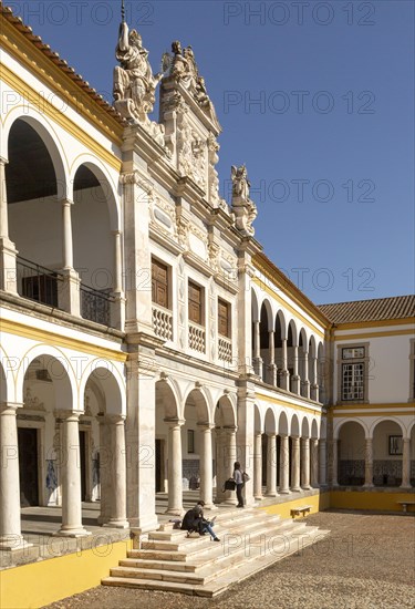 Facade of old chapel Colegio do Espirito Santo, historic courtyard of Evora University, Evora, Alto Alentejo, Portugal, Southern Europe, Europe