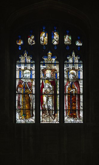 Sixteenth century stained glass window detail Fairford, Gloucestershire, England, UK hidden portrait King Henry VI (on left) window 23