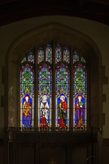 Saints Mathew, Mark, Luke and John stained glass window c 1892 Heaton, Butler and Bane, Ramsbury church, Wiltshire
