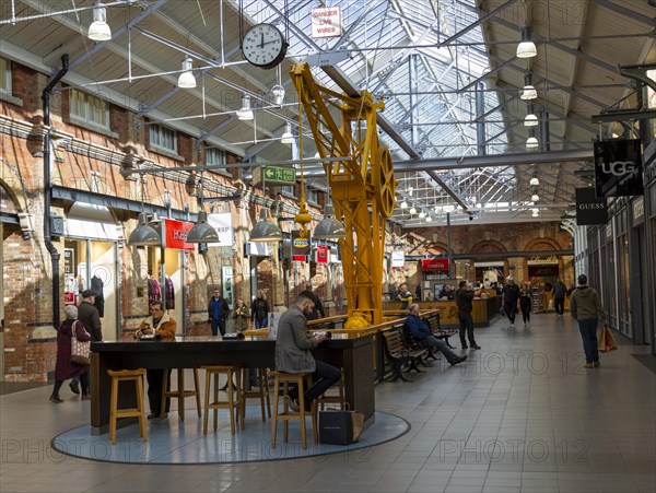 McArthur Glen designer outlet interior inside former railway works, Swindon, Wiltshire, England, UK