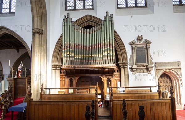 Interior of church of Saint Mary, Halesworth, Suffolk, England, UK organ made by Normand and Beard