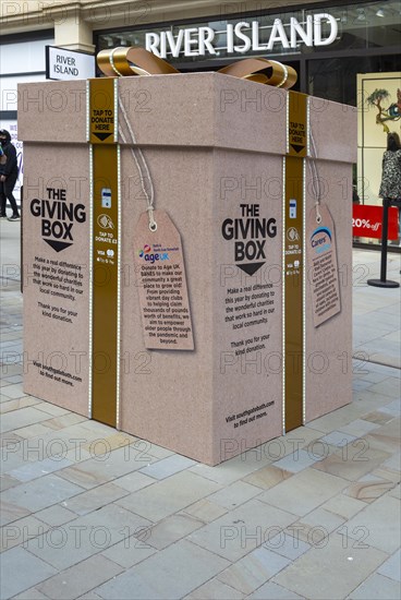 The Giving Box electronic charity donations, Southgate shopping centre, Bath, Somerset, England, UK