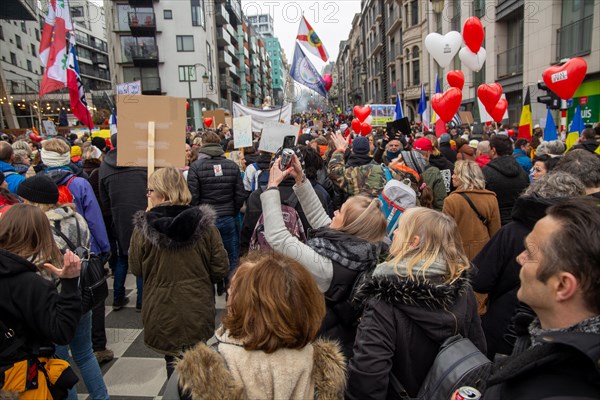 Brussels, 23 January: European demonstration for democracy, organised by the Europeans United initiative. The reason for the large demonstration is the encroachment on fundamental rights in Belgium, Germany, France and other states within the EU, Europe