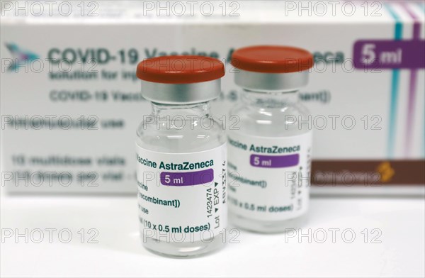 Vaccine vials and packs with the Covid19 vaccine Astra Zenica, Schoenefeld, 26/02/2021