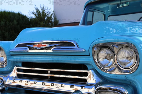 Close-up of a blue Chevrolet Apache from the 1950s