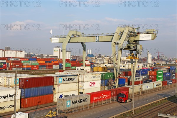 View of the Rhine harbour in Mannheim with large quantities of shipping and storage containers (Mannheim, 20/03/2020) editorial