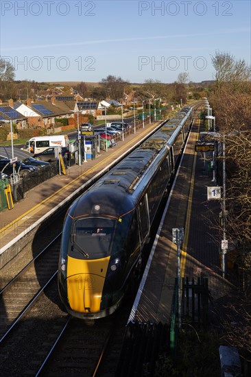 GWR Great Western Railway passenger train, Bedwyn railway station, Great Bedwyn, Wiltshire, England, UK