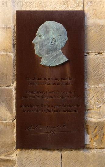 Memorial plaque for poet Antonio Machado (1875-1939), Baeza, Jaen province, Andalusia, Spain, Europe