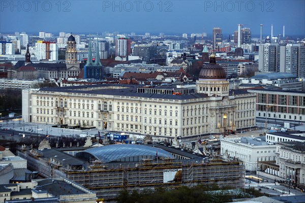 Berlin Mitte in the evening with the newly built Berlin Palace in the Humboldt Forum, 21.04.2021