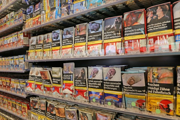 Cigarettes and tobacco products in a shop