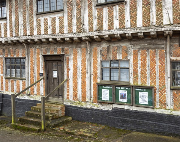 Museum in medieval half timbered historic building, Laxfield, Suffolk, England, UK