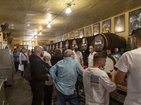 Antigua Casa Del Guardia traditional wine bar Malaga, Andalusia, Spain barrels of sherry and wines