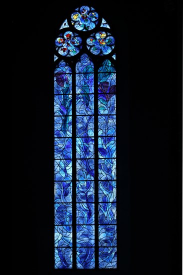 Marc Chagall window, stained glass, stained glass, church, blue, St. Stephen, St. Stephen's Church, Old Town, Mainz, Rhine-Hesse region, Rhineland-Palatinate, Germany, Europe