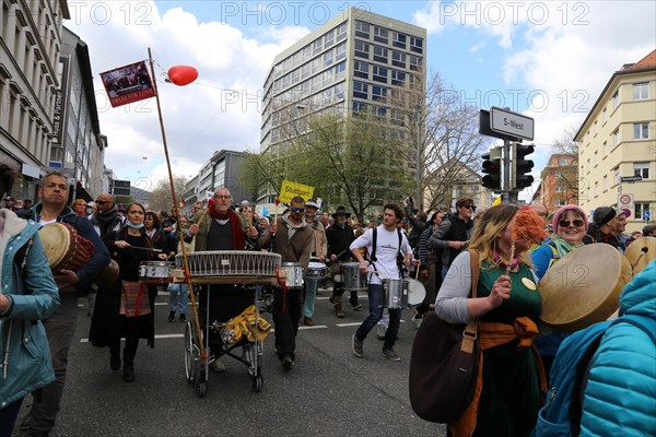 Lateral thinker demonstration in Stuttgart. The motto of the demonstration was Fundamental rights are not negotiable