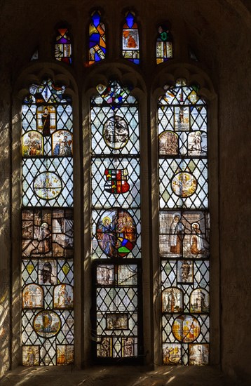 Farleigh Hungerford castle, Somerset, England, UK stained glass in chapel