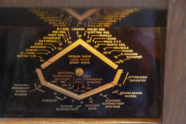 Landguard Fort, Felixstowe, Suffolk, England, UK face of old Pye short wave radio