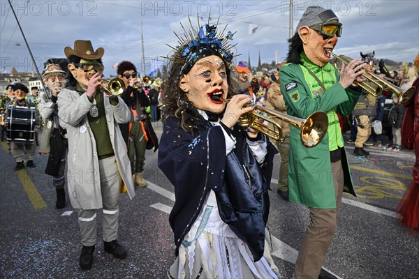 Guggenmusik woman's mask trumpet