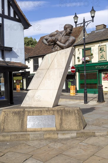 Prince Obolensky (1916-1940), the Flying Prince, rugby legend sculpture, Ipswich, Suffolk, England, UK