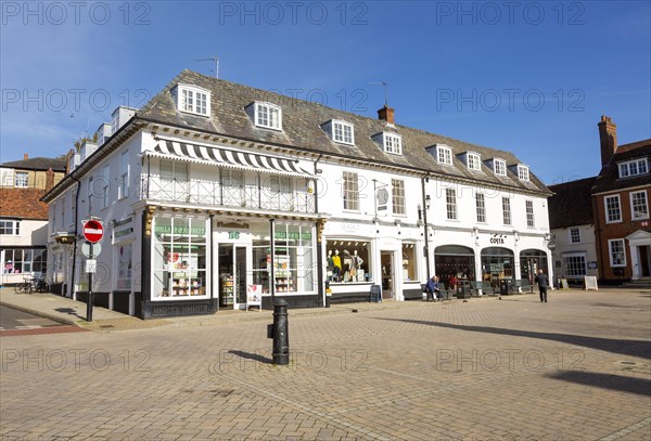 Historic buildings in the town Market Square, Saffron Walden, Essex, England, UK