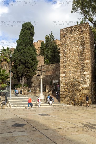 Historic defensive walls of Moorish fortress palace Alcazaba, Malaga, Andalusia, Spain, Europe
