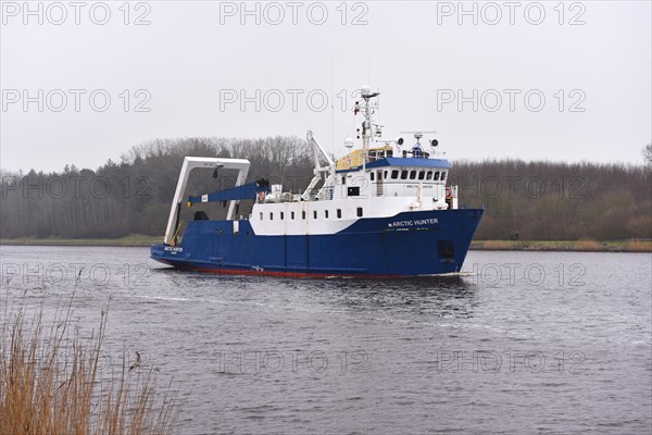 Fishing trawler, trawler Arctic Hunter in the Kiel Canal, Kiel Canal, Schleswig-Holstein, Germany, Europe