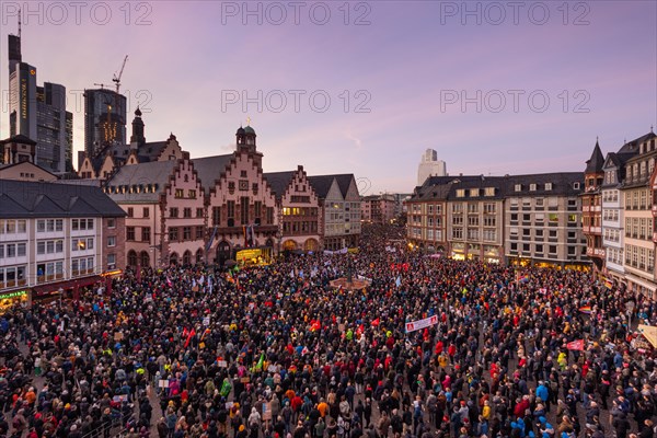 Around 20, 000 people gathered on the Roemerberg in Frankfurt am Main on 5 February 2024 to demonstrate for democracy under the motto Frankfurt stands up for democracy, Roemerberg, Frankfurt am Main, Hesse, Germany, Europe