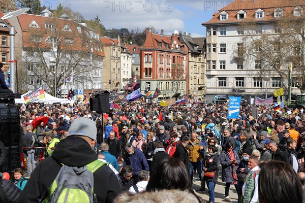Lateral thinker demonstration in Stuttgart. The motto of the demonstration was Fundamental rights are not negotiable