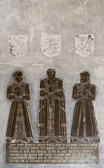 Church of Saint Peter and Paul, Pettistree, Suffolk, England, UK sixteenth century brass memorial 1580 Francis Bacon and wives