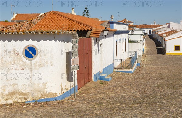 Small traditional rural settlement village with low rise one story houses and cobbled streets, Entradas, near Castro Verde, Baixo Alentejo, Portugal, Southern Europe, Europe